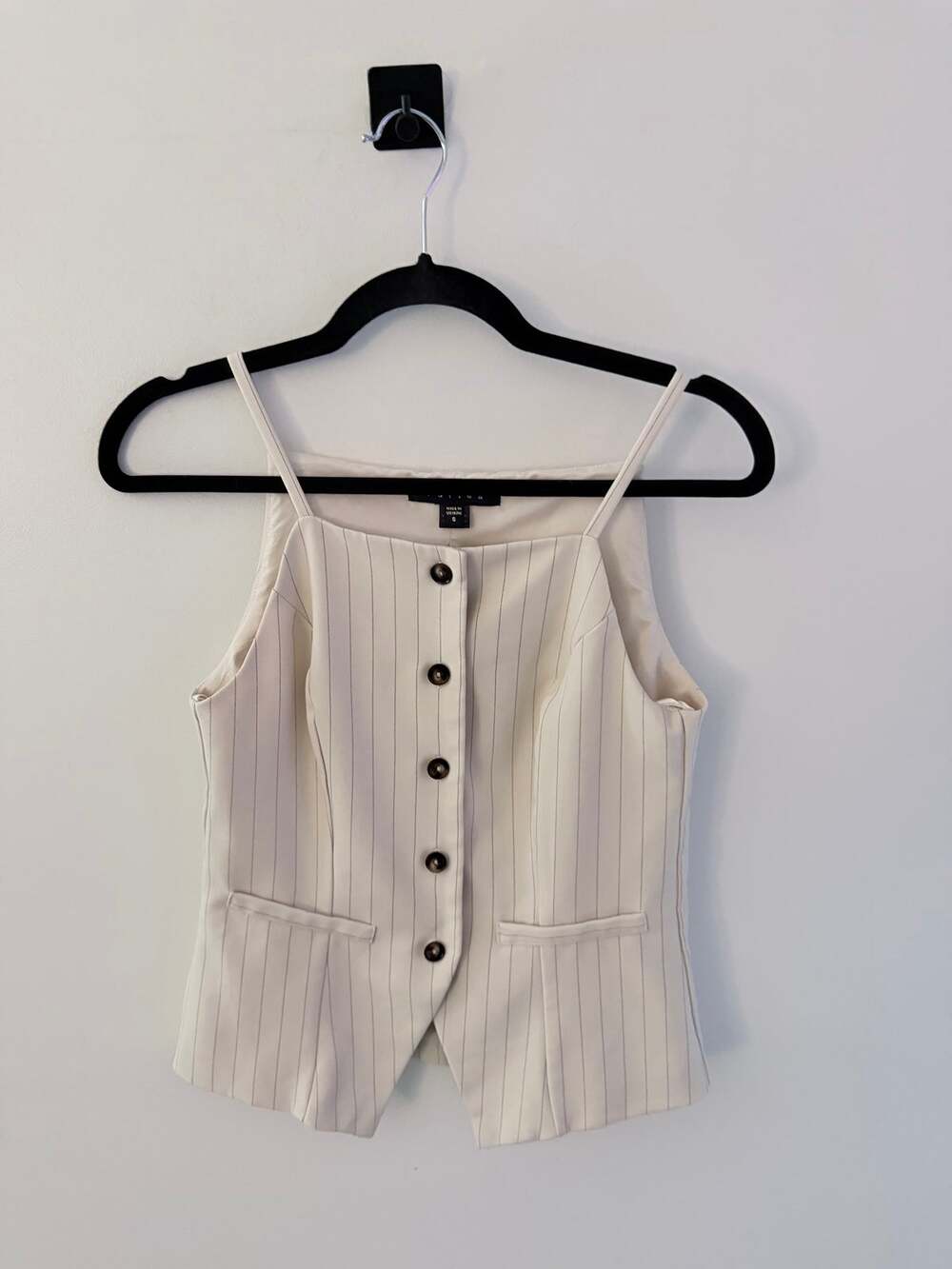 Tullea Cream Black Striped Full Button Tank Top-Size S